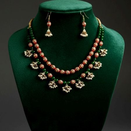 Handcrafted Kundan Glass Bead Necklace Set